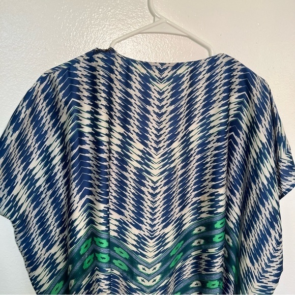 Collective Concepts Poncho Blouse Blue Geometric - Picture 6 of 13